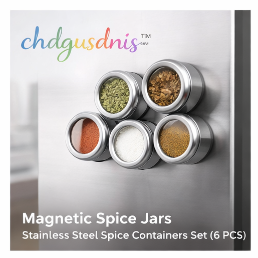 chdgusdnis™ Magnetic Spice Jars – Stainless Steel Spice Containers (6 PCS)