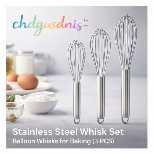 chdgusdnis™ Stainless Steel Whisk Set – Balloon Whisks for Baking (3 PCS)